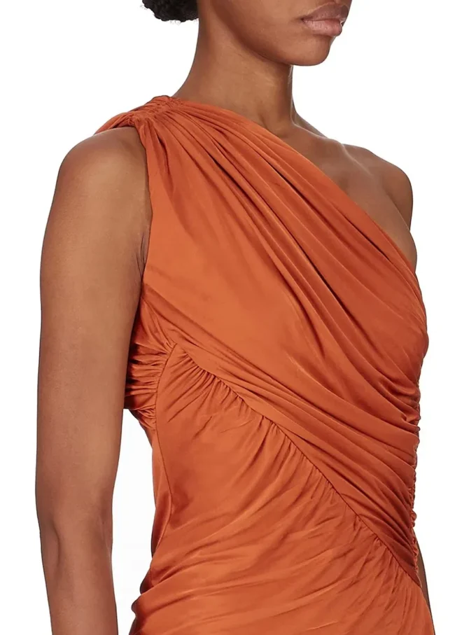 RICK OWENS FW25 CONCORDIANS AMIRA DRESS IN ORANGE SATIN VISCOSE JERSEY. LI02E3526JVS-153 RICK OWENS FW25 CONCORDIANS AMIRA DRESS IN ORANGE SATIN VISCOSE JERSEY. LI02E3526JVS-153