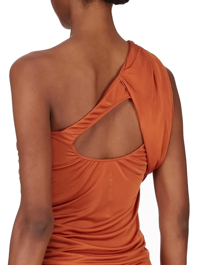 RICK OWENS FW25 CONCORDIANS AMIRA DRESS IN ORANGE SATIN VISCOSE JERSEY. LI02E3526JVS-153 RICK OWENS FW25 CONCORDIANS AMIRA DRESS IN ORANGE SATIN VISCOSE JERSEY. LI02E3526JVS-153