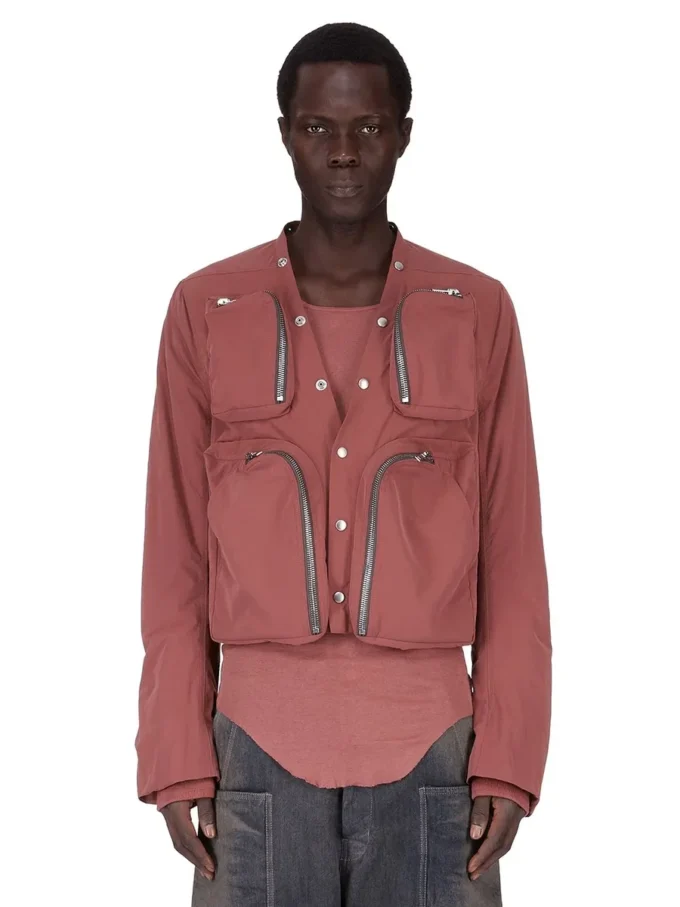 RICK OWENS FW25 CONCORDIANS CARGO JKT IN ROSEWOOD MATTE NYLON. RU02E1762MT-13