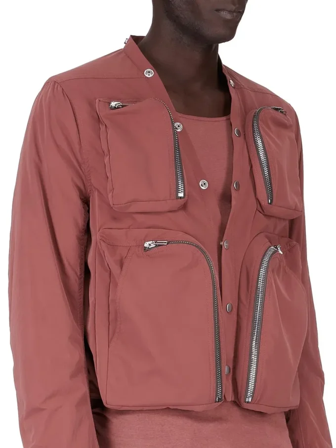 RICK OWENS FW25 CONCORDIANS CARGO JKT IN ROSEWOOD MATTE NYLON. RU02E1762MT-13