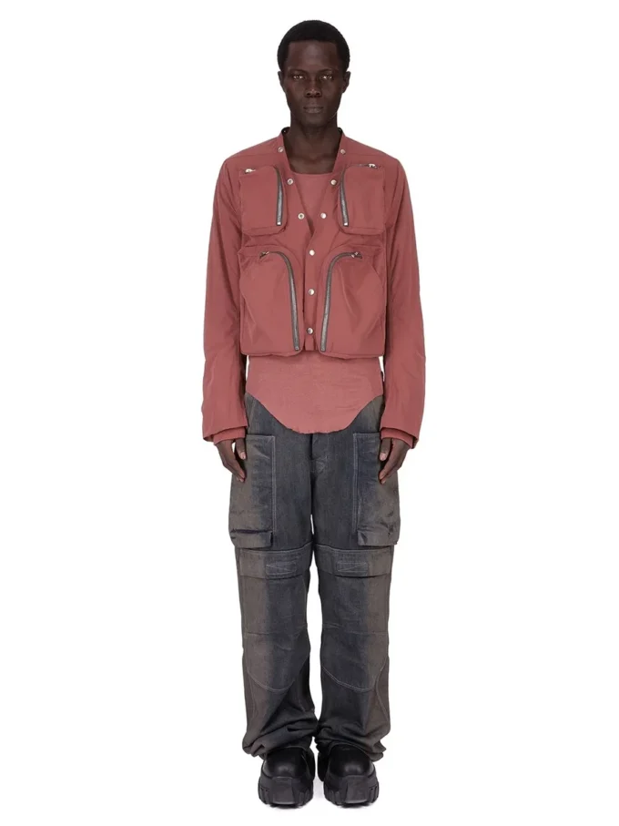 RICK OWENS FW25 CONCORDIANS CARGO JKT IN ROSEWOOD MATTE NYLON. RU02E1762MT-13