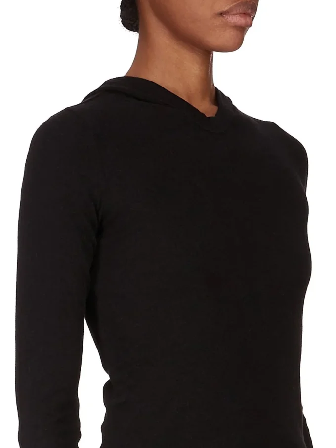 RICK OWENS FW25 CONCORDIANS CROPPED HOODED RIB LS T IN BLACK RAININO RIB JERSEY. RP02E4210RJR-09 RICK OWENS FW25 CONCORDIANS CROPPED HOODED RIB LS T IN BLACK RAININO RIB JERSEY. RP02E4210RJR-09