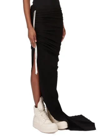 RICK OWENS FW25 CONCORDIANS EDFU SKIRT IN BLACK DOUBLE BRUSHED JERSEY DS02E7337JDB-09