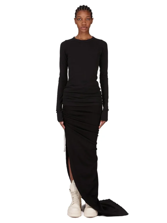 RICK OWENS FW25 CONCORDIANS EDFU SKIRT IN BLACK DOUBLE BRUSHED JERSEY DS02E7337JDB-09 RICK OWENS FW25 CONCORDIANS EDFU SKIRT IN BLACK DOUBLE BRUSHED JERSEY DS02E7337JDB-09