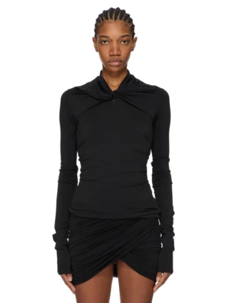 RICK OWENS FW25 CONCORDIANS KAIRO LS TOP IN BLACK VISCOSE CREPE JERSEY LI02E3212CVI-09