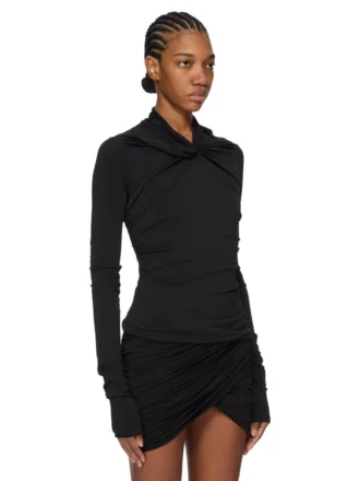 RICK OWENS FW25 CONCORDIANS KAIRO LS TOP IN BLACK VISCOSE CREPE JERSEY LI02E3212CVI-09