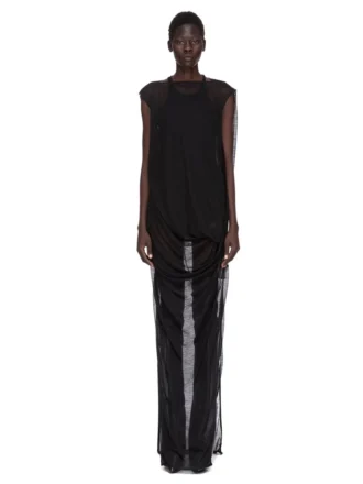 RICK OWENS FW25 CONCORDIANS NOUVEAU GOWN IN BLACK SHEER WOOL JERSEY. RP02E4574JWR-09