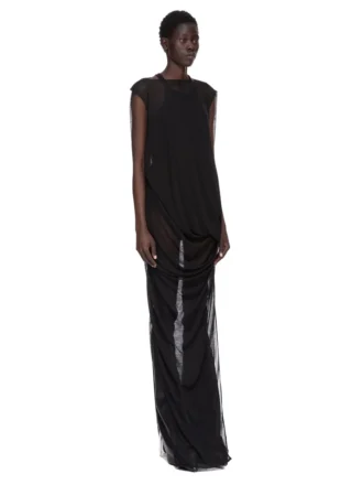 RICK OWENS FW25 CONCORDIANS NOUVEAU GOWN IN BLACK SHEER WOOL JERSEY. RP02E4574JWR-09