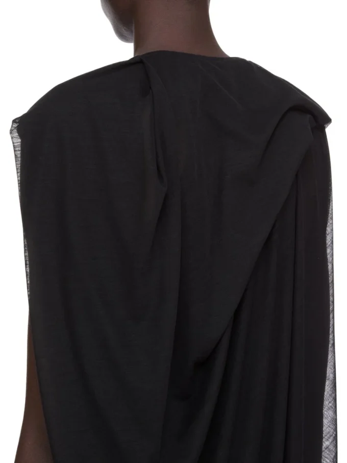 RICK OWENS FW25 CONCORDIANS NOUVEAU GOWN IN BLACK SHEER WOOL JERSEY. RP02E4574JWR-09 RICK OWENS FW25 CONCORDIANS NOUVEAU GOWN IN BLACK SHEER WOOL JERSEY. RP02E4574JWR-09