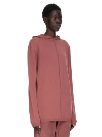 RICK OWENS FW25 CONCORDIANS OVERSIZED HOODIE IN ROSEWOOD LIGHTWEIGHT RASATO KNIT. RP02E4613M-13