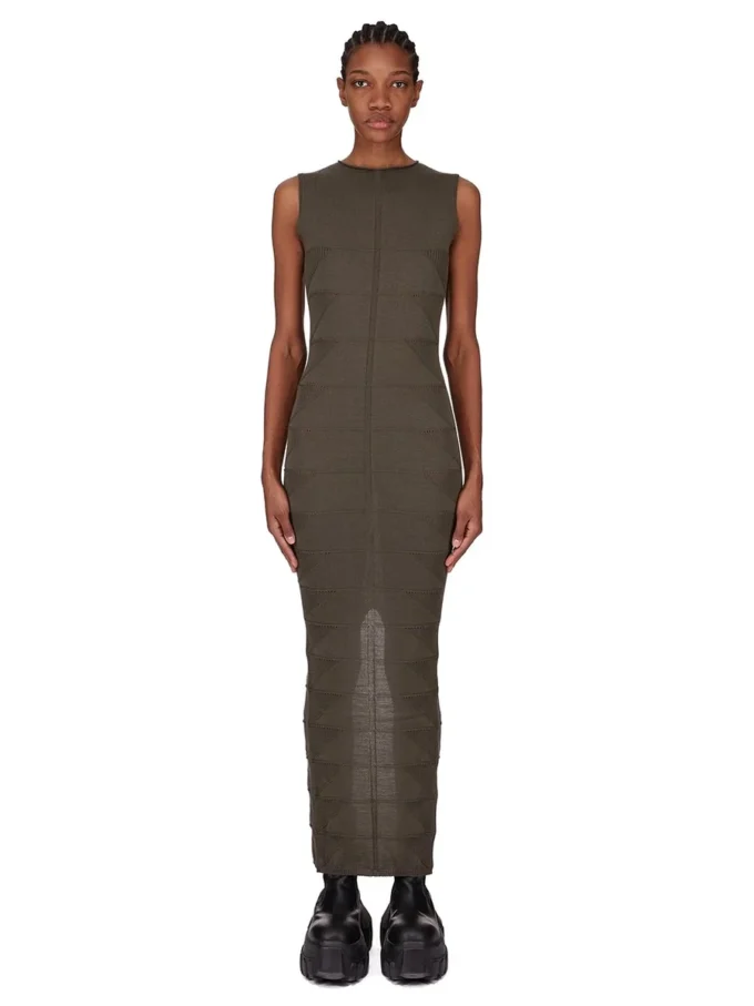 RICK OWENS FW25 CONCORDIANS TANK DRESS MOTIVO IN BOSCO LIGHTWEIGHT RASATO KNIT RP02E4676MLK-25 RICK OWENS FW25 CONCORDIANS TANK DRESS MOTIVO IN BOSCO LIGHTWEIGHT RASATO KNIT RP02E4676MLK-25