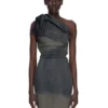 RICK OWENS FW25 CONCORDIANS TWIST DRESS IN DRKDUST DEGRADE SLUB STRETCH DENIM. RP02E4521SDKDEG-78D