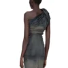 RICK OWENS FW25 CONCORDIANS TWIST DRESS IN DRKDUST DEGRADE SLUB STRETCH DENIM. RP02E4521SDKDEG-78D